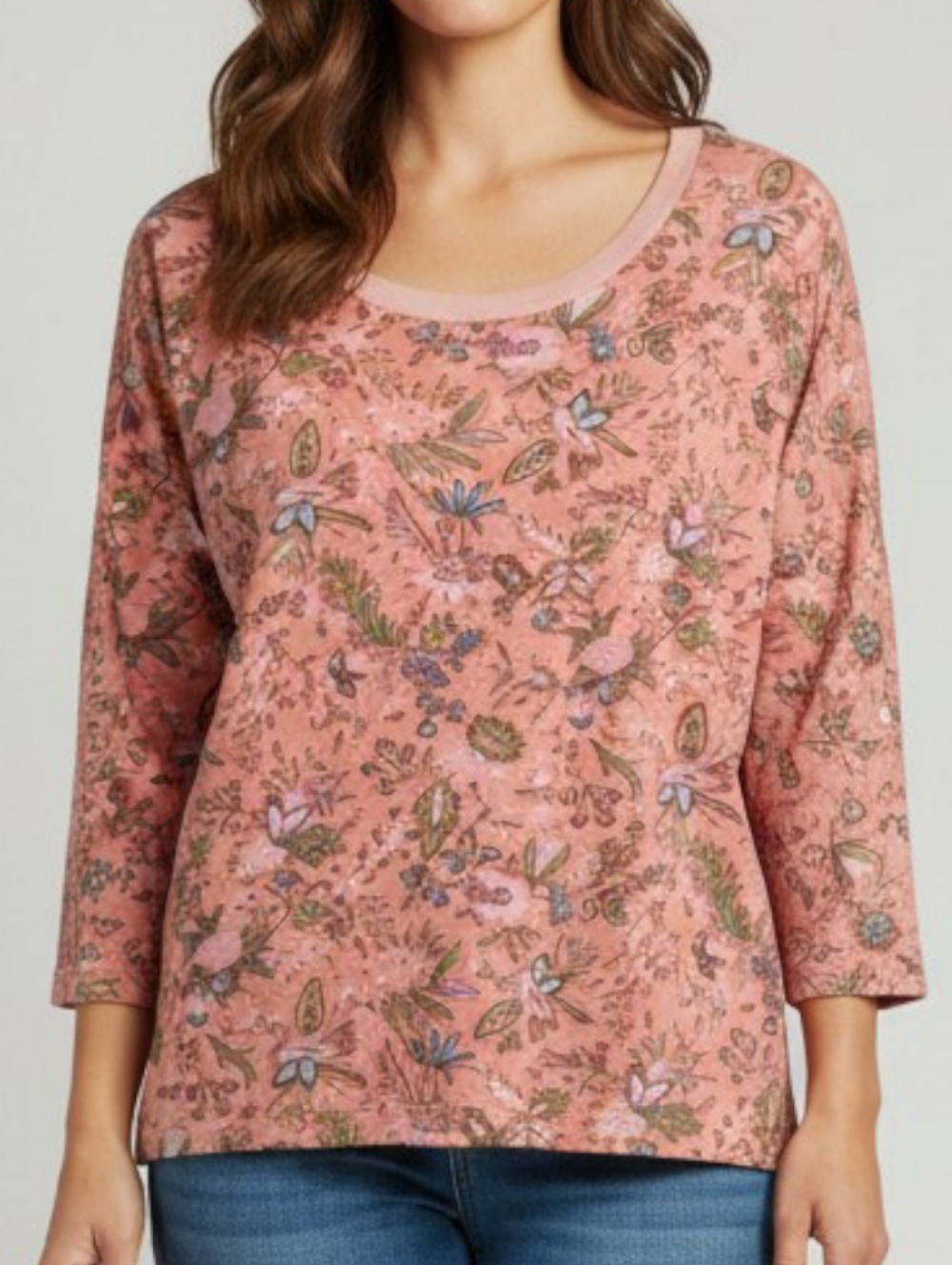 Belongings Blouse Womens Size XL Orange Floral Sheer Lined 3/4 Sleeve Top